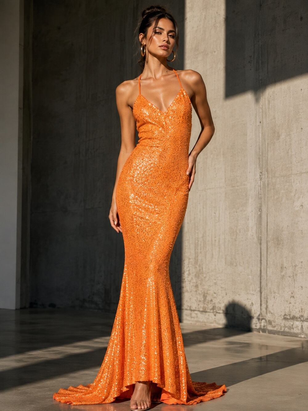 Norma Kamali Mermaid Fishtail Open-back Sequined Gown in Size S NWT